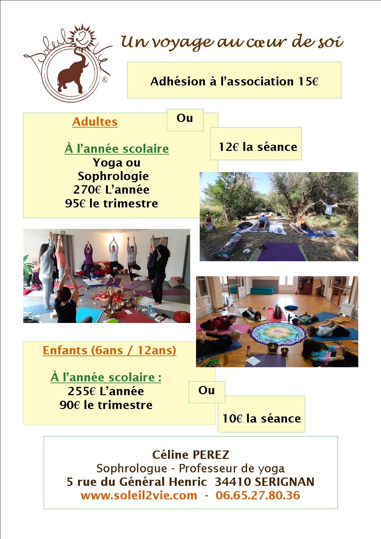 Tarifs yoga ou sophrologie SERIGNAN