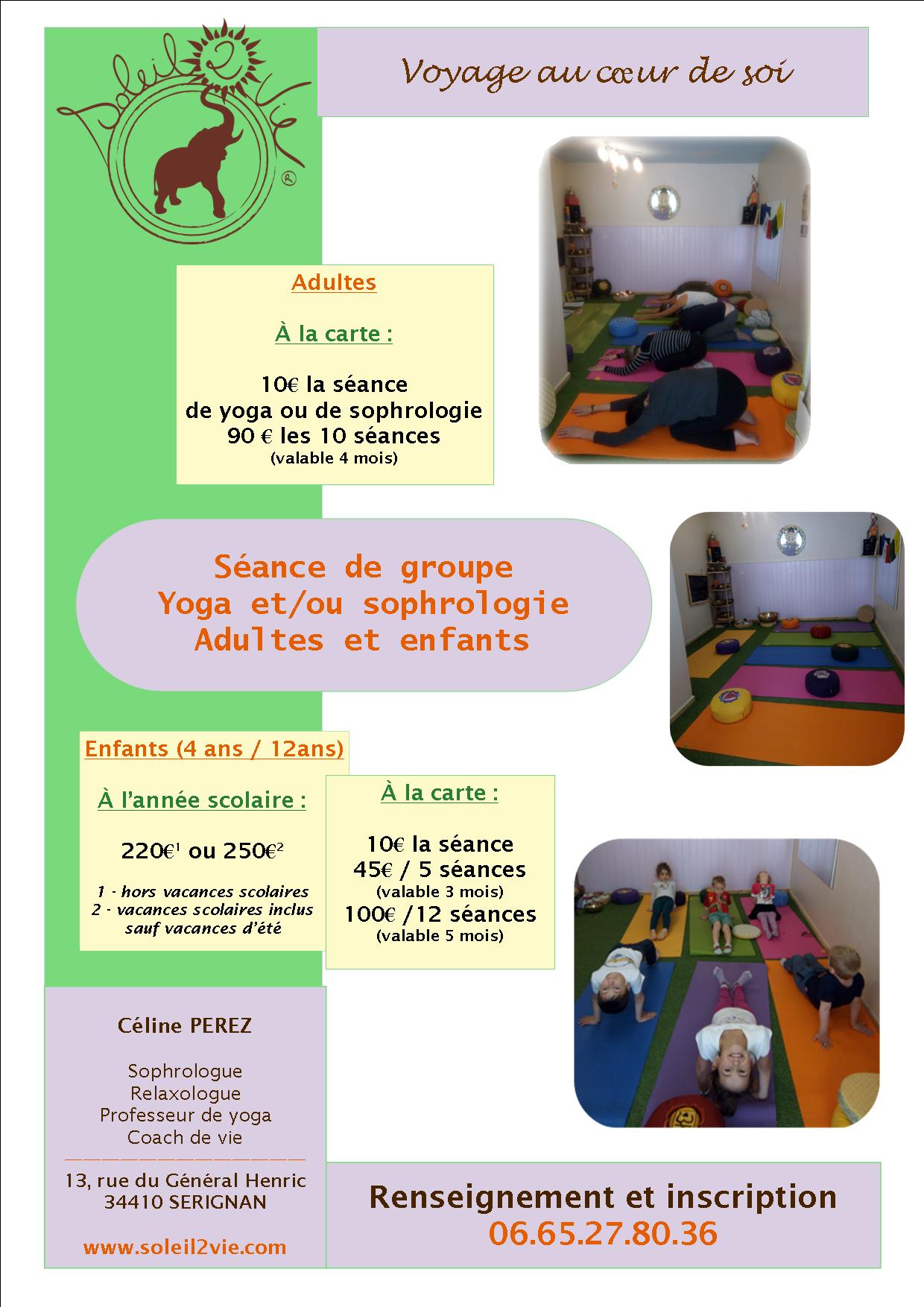 Tarif sophrologie et Yoga adultes et enfants 2019