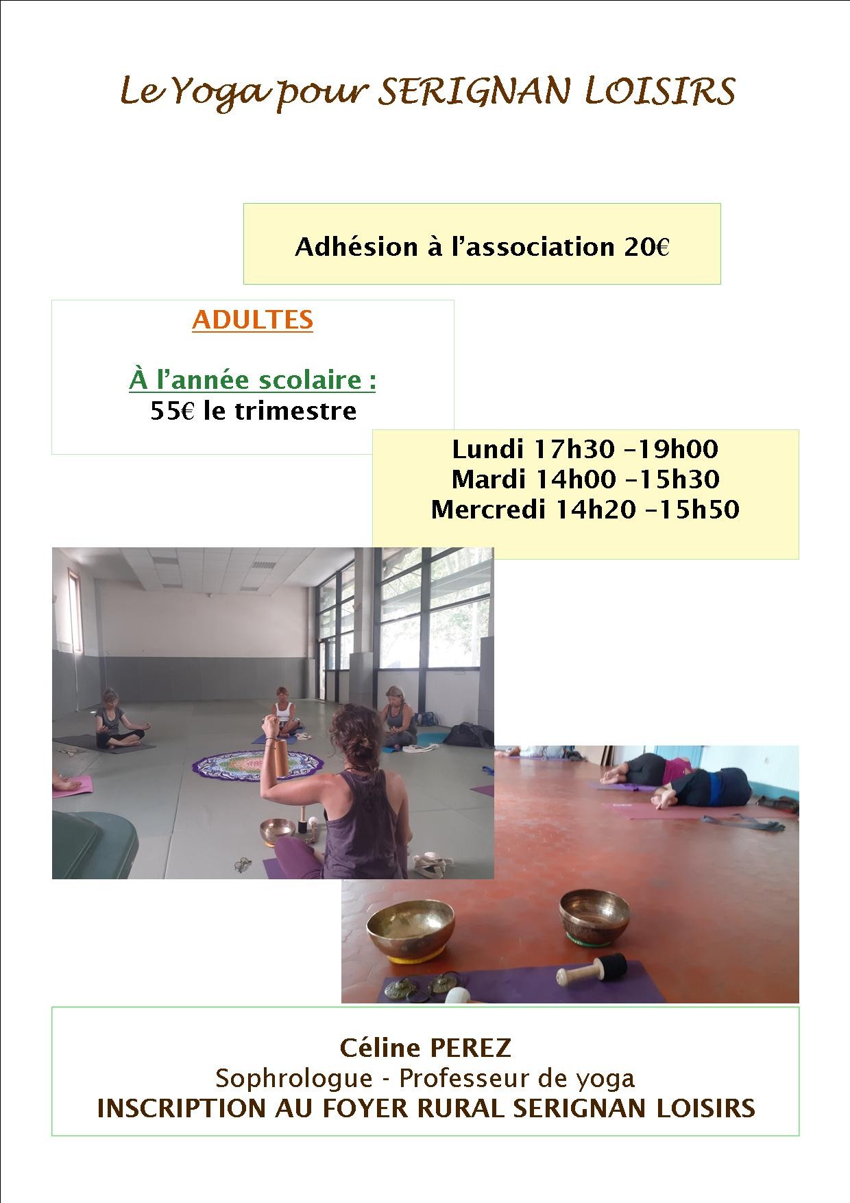 Tarifs yoga Serignan Loisirs