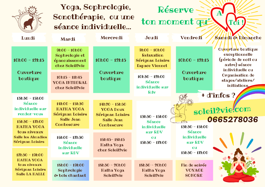 planning yoga sophrologie voyage sonore SERIGNAN