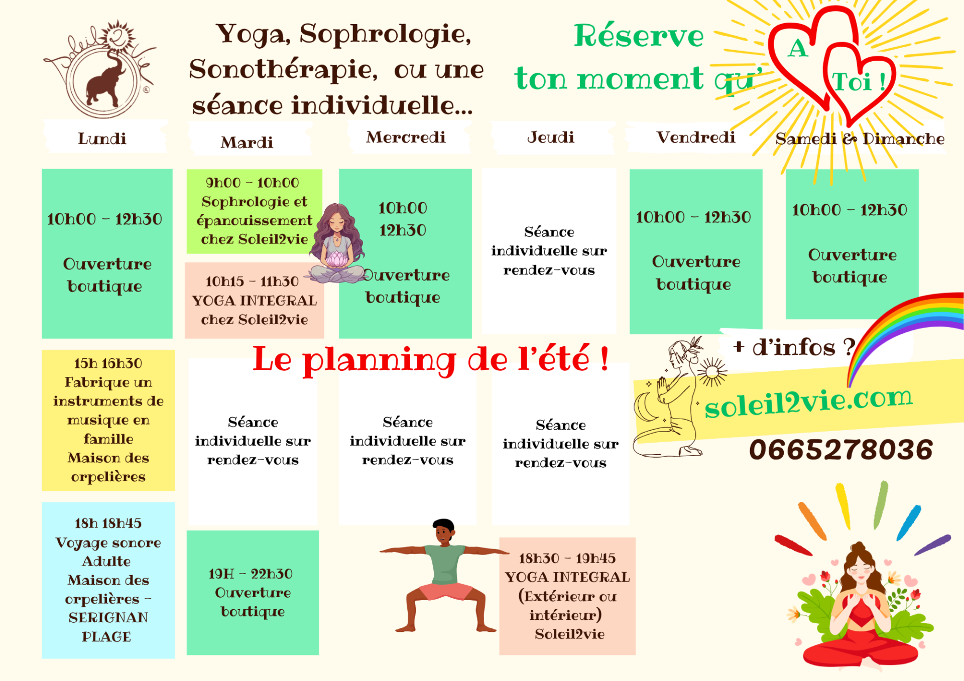 le planning des activité bien être à SERIGNAN chez Soleil2vie